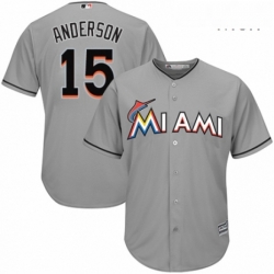 Mens Majestic Miami Marlins 15 Brian Anderson Replica Grey Road Cool Base MLB Jersey 