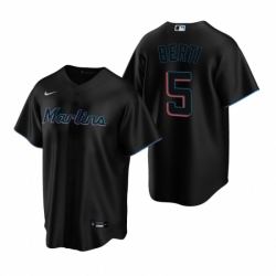 Mens Nike Miami Marlins 5 Jon Berti Black Alternate Stitched Baseball Jersey