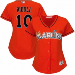 Womens Majestic Miami Marlins 10 JT Riddle Authentic Orange Alternate 1 Cool Base MLB Jersey 