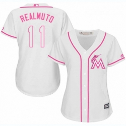 Womens Majestic Miami Marlins 11 J T Realmuto Authentic White Fashion Cool Base MLB Jersey 