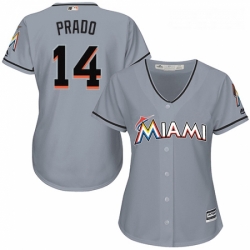 Womens Majestic Miami Marlins 14 Martin Prado Authentic Grey Road Cool Base MLB Jersey