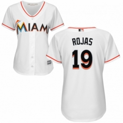 Womens Majestic Miami Marlins 19 Miguel Rojas Replica White Home Cool Base MLB Jersey 