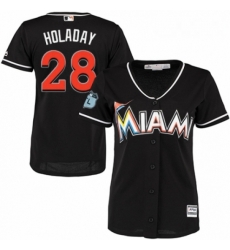 Womens Majestic Miami Marlins 28 Bryan Holaday Replica Black Alternate 2 Cool Base MLB Jersey 