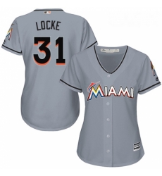 Womens Majestic Miami Marlins 31 Jeff Locke Replica Grey Road Cool Base MLB Jersey