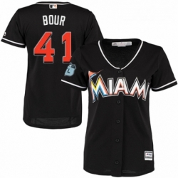 Womens Majestic Miami Marlins 41 Justin Bour Replica Black Alternate 2 Cool Base MLB Jersey 