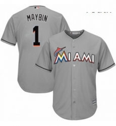 Youth Majestic Miami Marlins 1 Cameron Maybin Replica Grey Road Cool Base MLB Jersey 