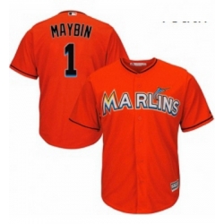 Youth Majestic Miami Marlins 1 Cameron Maybin Replica Orange Alternate 1 Cool Base MLB Jersey 