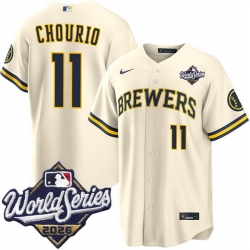 Men Milwaukee Brewers  11 Jackson Chourio Cream 2026 World Series Stitched Baseball Jersey