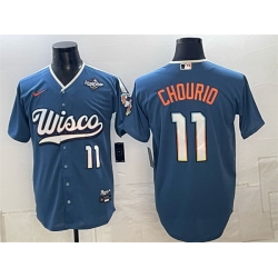 Men Milwaukee Brewers  11 Jackson Chourio Mineral Blue 2026 World Series City Connect Stadium Stitched Baseball Jersey