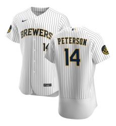 Men Milwaukee Brewers 14 Jace Peterson Men Nike White Home 2020 Flex Base Player MLB Jersey