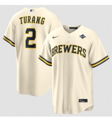 Men Milwaukee Brewers 2 Brice Turang Cream 2026 World Series Cool Base Stitched Baseball Jersey Men Milwaukee Brewers 2 Brice Turang Cream 2026 World Series Cool Base Stitched Baseball Jersey