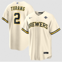 Men Milwaukee Brewers  2 Brice Turang Cream 2026 World Series Cool Base Stitched Baseball Jersey