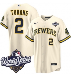 Men Milwaukee Brewers  2 Brice Turang Cream 2026 World Series Stitched Baseball Jersey