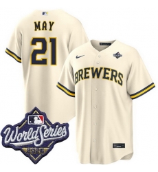Men Milwaukee Brewers 21 Dustin May Cream 2026 World Series Stitched Baseball Jersey Men Milwaukee Brewers 21 Dustin May Cream 2026 World Series Stitched Baseball Jersey