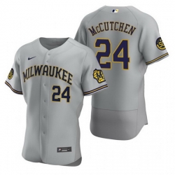 Men Milwaukee Brewers 24 Andrew McCutchen Grey Flex Base Stitched MLB jersey