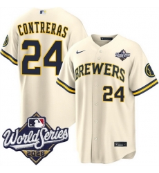 Men Milwaukee Brewers 24 William Contreras Cream 2026 World Series Stitched Baseball Jersey Men Milwaukee Brewers 24 William Contreras Cream 2026 World Series Stitched Baseball Jersey