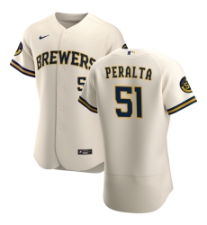 Men Milwaukee Brewers 51 Freddy Peralta Men Nike Cream Home 2020 Flex Base Player MLB Jersey