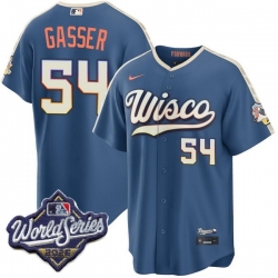 Men Milwaukee Brewers 54 Robert Gasser Mineral Blue City Connect Stadium 2026 World Series Stitched Baseball Jersey