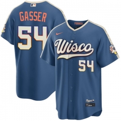 Men Milwaukee Brewers 54 Robert Gasser Mineral Blue City Connect Stadium Stitched Baseball Jersey