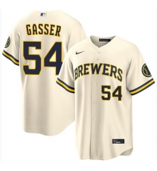 Men Milwaukee Brewers 54 robert gasser Cream Stitched Baseball Jersey Men Milwaukee Brewers 54 robert gasser Cream Stitched Baseball Jersey