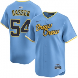 Men Milwaukee Brewers 54 robert gasser Powder Blue City Connect Limited Stitched Baseball Jersey