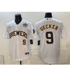 Men Milwaukee Brewers 9 Bob Uecker White 2026 NLCS Patch Stitched Baseball Jersey Men Milwaukee Brewers 9 Bob Uecker White 2026 NLCS Patch Stitched Baseball Jersey