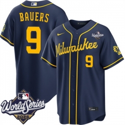 Men Milwaukee Brewers  9 Jake Bauers Navy 2026 World Series Stitched Baseball Jersey