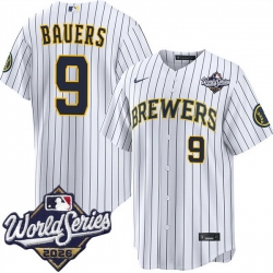Men Milwaukee Brewers  9 Jake Bauers White 2026 World Series Stitched Baseball Jersey