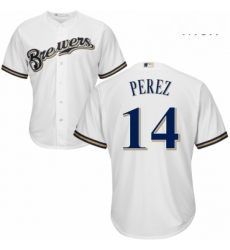 Mens Majestic Milwaukee Brewers 14 Hernan Perez Replica Navy Blue Alternate Cool Base MLB Jersey 