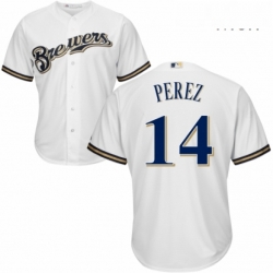 Mens Majestic Milwaukee Brewers 14 Hernan Perez Replica Navy Blue Alternate Cool Base MLB Jersey 