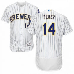 Mens Majestic Milwaukee Brewers 14 Hernan Perez White Home Flex Base Authentic Collection MLB Jersey