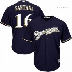 Mens Majestic Milwaukee Brewers 16 Domingo Santana Replica White Alternate Cool Base MLB Jersey 