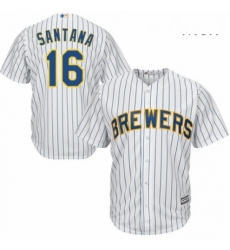 Mens Majestic Milwaukee Brewers 16 Domingo Santana Replica White Home Cool Base MLB Jersey 