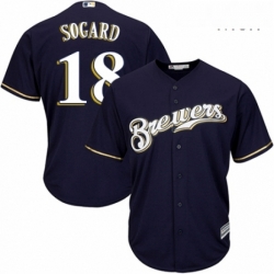 Mens Majestic Milwaukee Brewers 18 Eric Sogard Replica White Alternate Cool Base MLB Jersey 