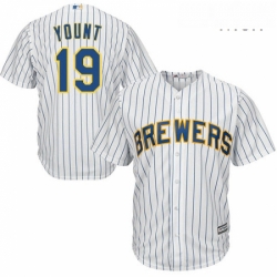 Mens Majestic Milwaukee Brewers 19 Robin Yount Replica White Alternate Cool Base MLB Jersey