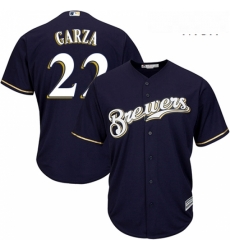 Mens Majestic Milwaukee Brewers 22 Matt Garza Replica Navy Blue Alternate Cool Base MLB Jersey