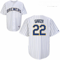 Mens Majestic Milwaukee Brewers 22 Matt Garza Replica WhiteBlue Strip MLB Jersey