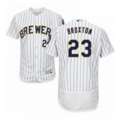 Mens Majestic Milwaukee Brewers 23 Keon Broxton White Home Flex Base Authentic Collection MLB Jersey