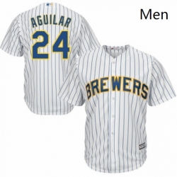 Mens Majestic Milwaukee Brewers 24 Jesus Aguilar Replica White Home Cool Base MLB Jersey 