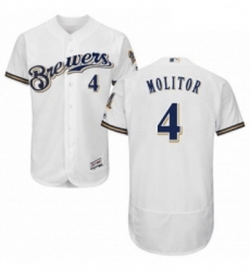 Mens Majestic Milwaukee Brewers 4 Paul Molitor White Alternate Flex Base Authentic Collection MLB Jersey