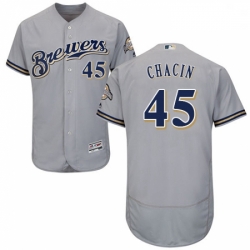 Mens Majestic Milwaukee Brewers 45 Jhoulys Chacin Grey Road Flex Base Authentic Collection MLB Jersey