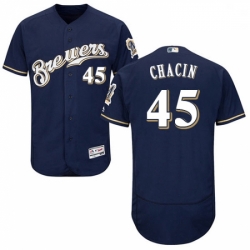 Mens Majestic Milwaukee Brewers 45 Jhoulys Chacin Navy Blue Alternate Flex Base Authentic Collection MLB Jersey