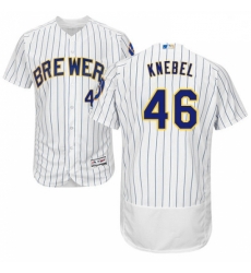 Mens Majestic Milwaukee Brewers 46 Corey Knebel WhiteRoyal Flexbase Authentic Collection MLB Jersey