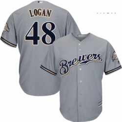 Mens Majestic Milwaukee Brewers 48 Boone Logan Replica Grey Road Cool Base MLB Jersey 