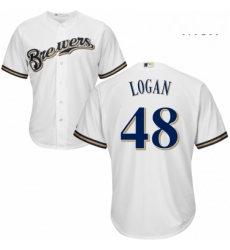 Mens Majestic Milwaukee Brewers 48 Boone Logan Replica Navy Blue Alternate Cool Base MLB Jersey 