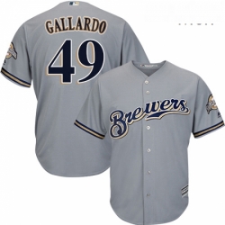 Mens Majestic Milwaukee Brewers 49 Yovani Gallardo Replica Grey Road Cool Base MLB Jersey 