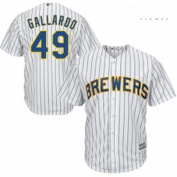 Mens Majestic Milwaukee Brewers 49 Yovani Gallardo Replica White Alternate Cool Base MLB Jersey 