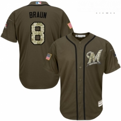 Mens Majestic Milwaukee Brewers 8 Ryan Braun Replica Green Salute to Service MLB Jersey