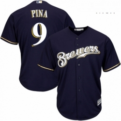 Mens Majestic Milwaukee Brewers 9 Manny Pina Replica White Alternate Cool Base MLB Jersey 