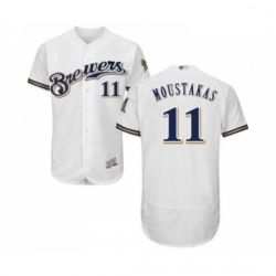 Mens Milwaukee Brewers 11 Mike Moustakas White Alternate Flex Base Authentic Collection Baseball Jersey